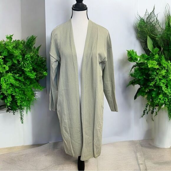 New With Tags Marla Wynn Layers Sage Ribbed High Side Slits Cardigan Size Med - Picture 1 of 7